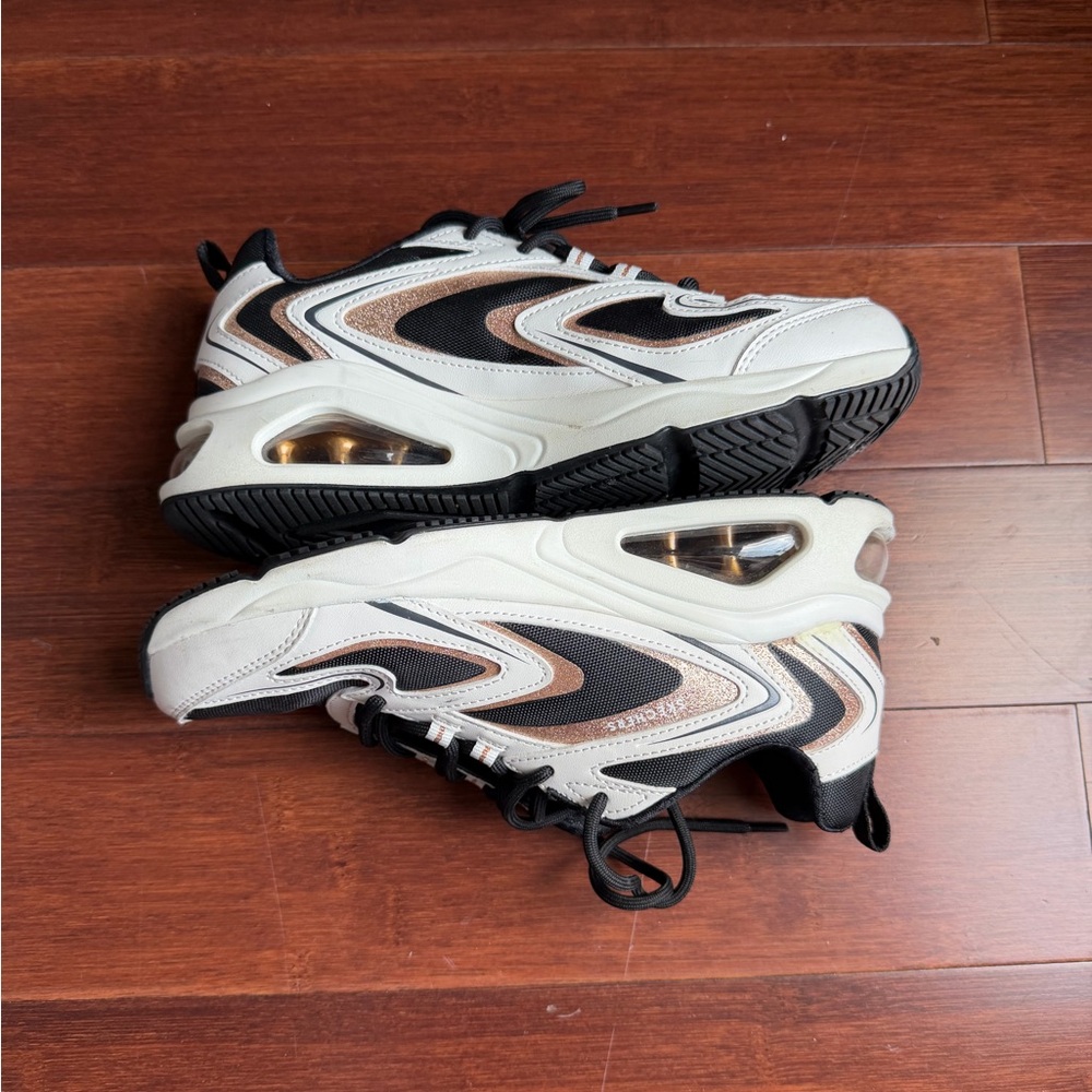 Skechers Tres Air Uno Street Shimm-Airy Casual Sneakers Rose Gold BLK White - Picture 2 of 8